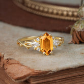 Nature-Inspired Classic 4-Prong Hexagonal-Cut Citrine Engagement Ring